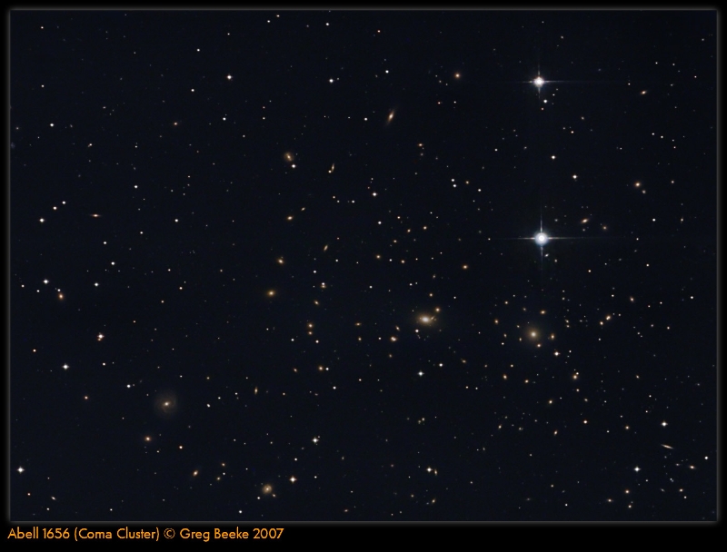 Abell 1656 The Coma Cluster.jpg - Title: Abell 1656 By: Greg Beeke L=20x240s Binned 2x2RGB=4x120s Binned 2x2Telescope:Vixen VC200L at f/9 1800mm FLCCD: Trifid2 6303 CL2